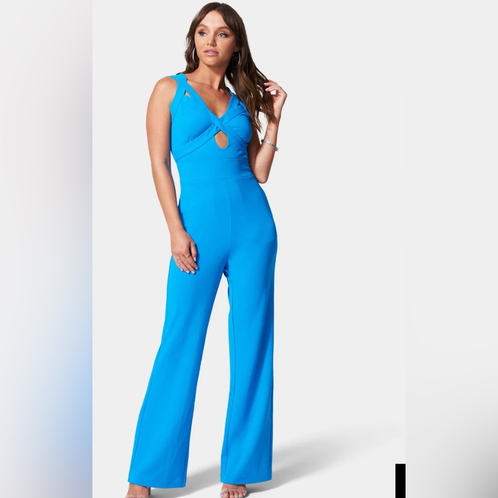 bebe Electric Blue Keyhole Jumpsuit